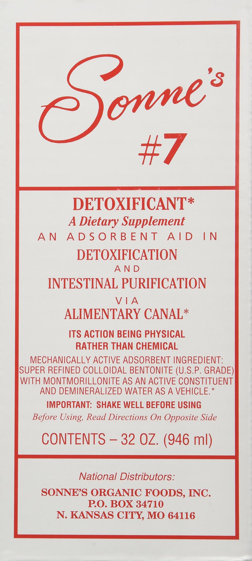Sonne's Detoxification No 7 bottle closeup highlighting mineral-rich bentonite for digestion-friendly use