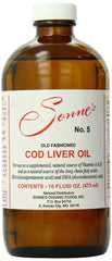 Sonne's Old Fashioned Cod Liver Oil No. 5 bottle closeup showing natural vitamins A and D