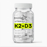 SonoHealth Vitamin D3 + K2 bottle front promoting high-potency bone support
