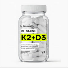 SonoHealth Vitamin D3 + K2 bottle front promoting high-potency bone support