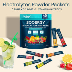 Sooergy mix-berry electrolyte packet supports fluid balance during travel.
