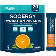Sooergy orange-flavor electrolyte packet for quick hydration after workouts.