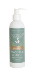 Soothing Touch Ayurveda Massage Lotion unscented bottle offers balanced glide for massage.
