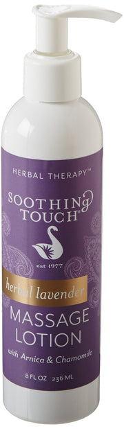 Soothing Touch Herbal Lavender Lotion bottle pour enhances massage glide for sessions