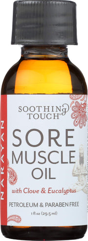 Soothing Touch Narayan Oil bottle 1oz ready for massage and post-workout relief.