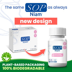 Close up of SOP NIAM capsule for convenient swallowing on busy days.