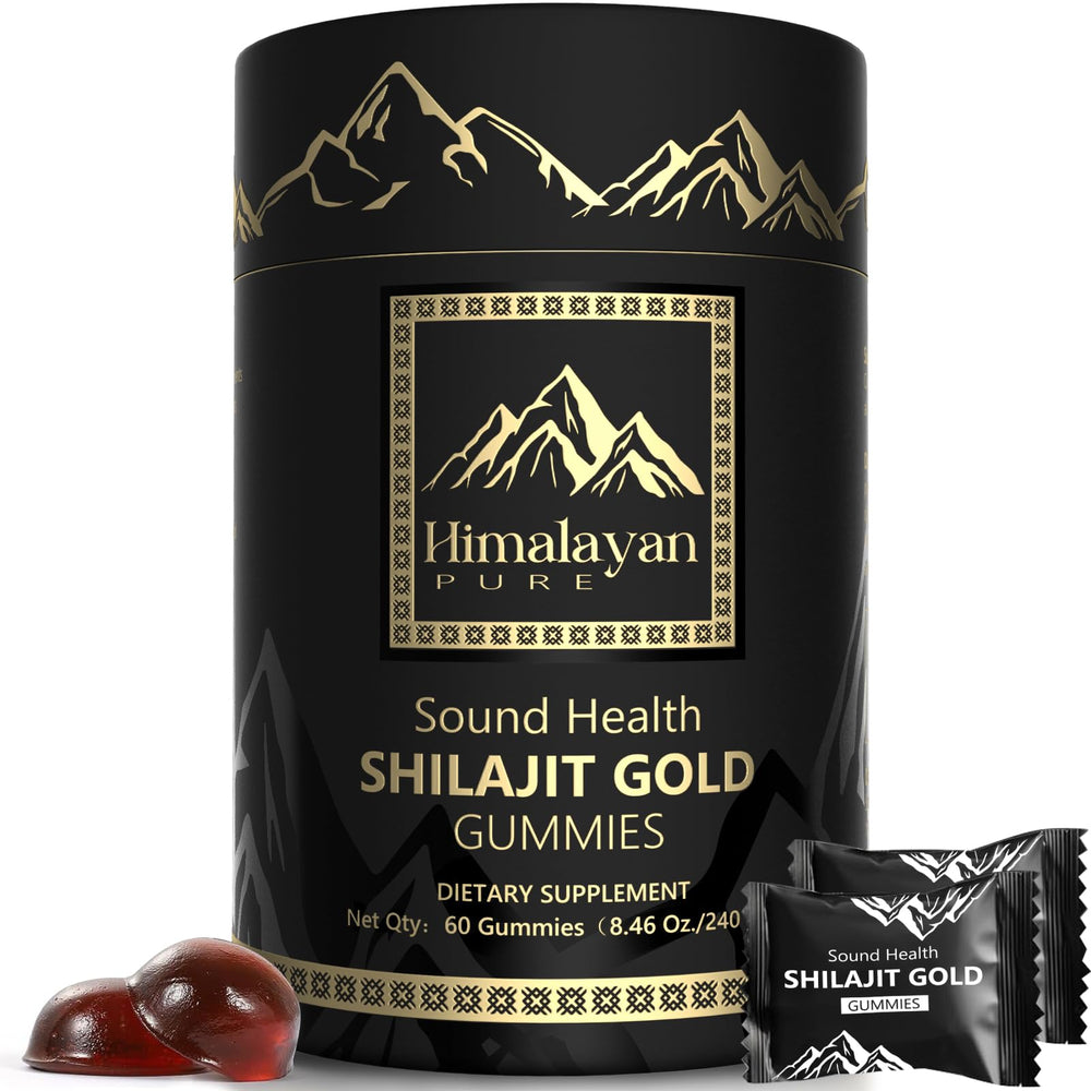Sound Health Plus Shilajit Gold Gummies bottle showcasing energy support.