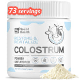 SoundHealth colostrum powder bottle for gut health and immune support.