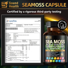 SoundHealth Sea Moss Capsules inside bottle demonstrates convenient daily intake.