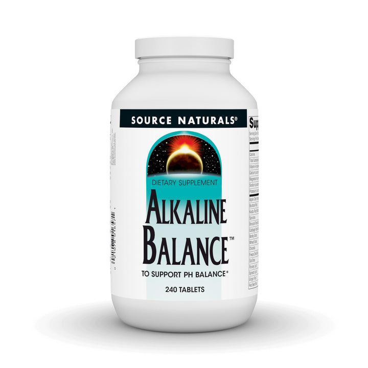 Source Naturals Alkaline Balance tablets in bottle for daily pH support.