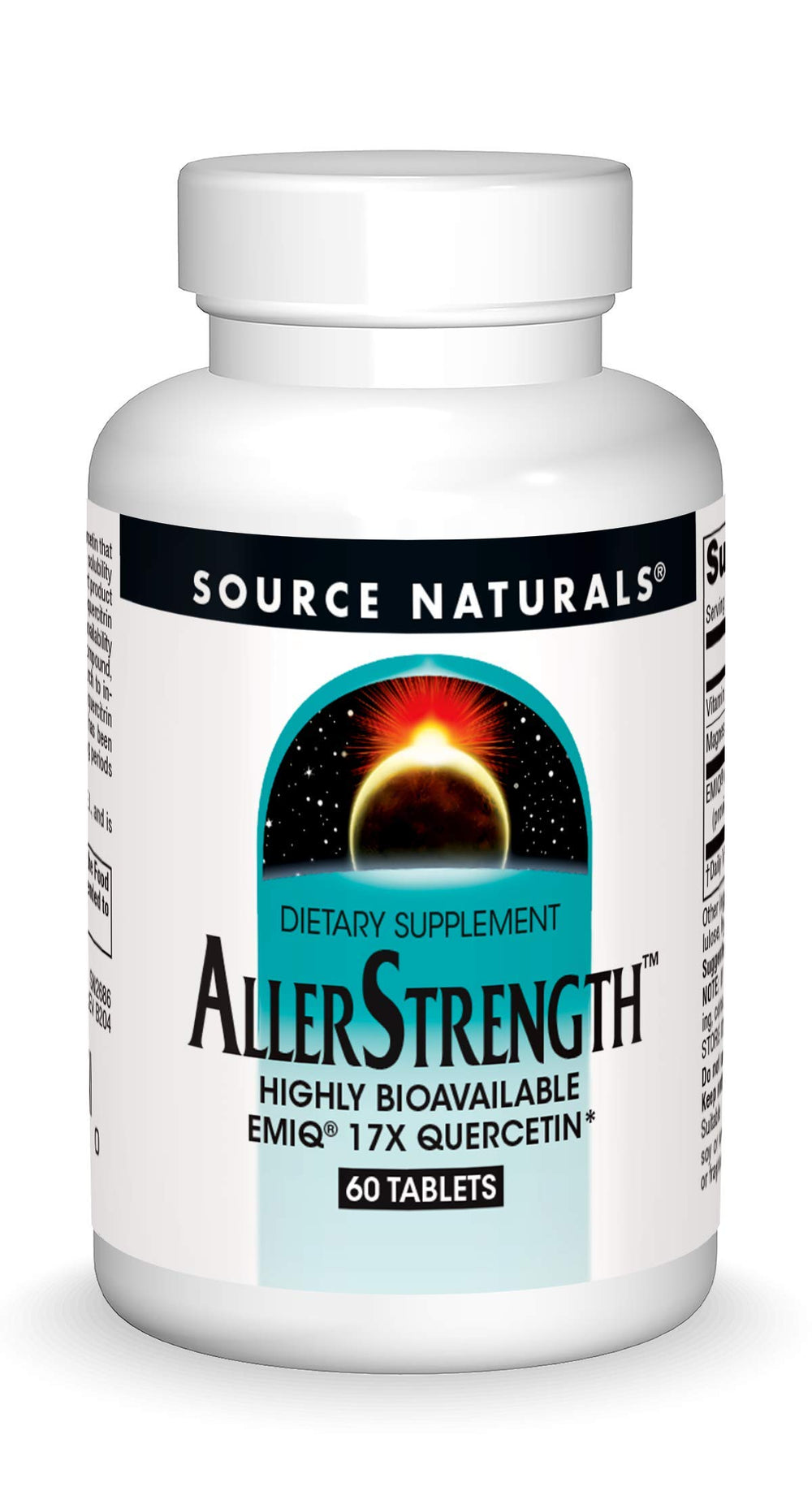 Source Naturals AllerStrength bottle front showing fast-acting immune support.