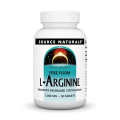 Source Naturals L-Arginine bottle front showing 1000 mg formula for circulation support.
