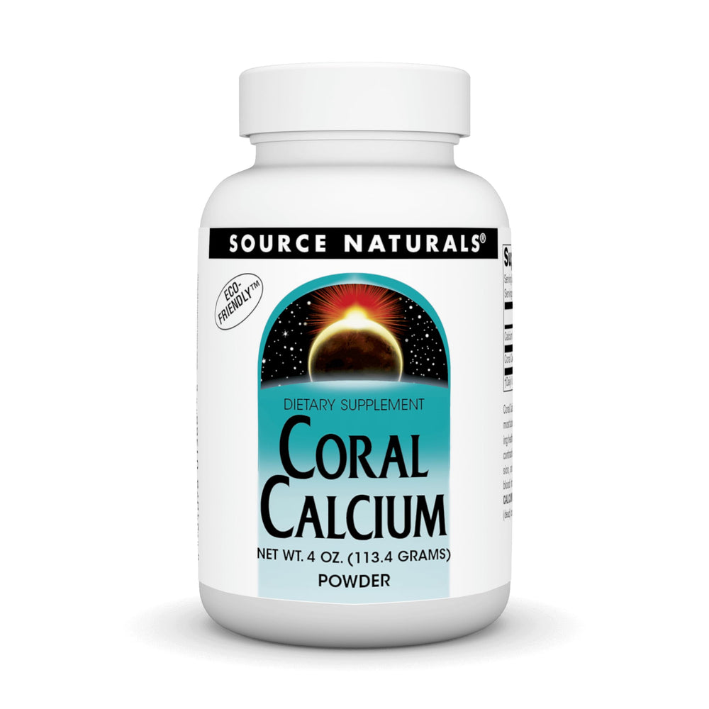 Source Naturals Coral Calcium Powder bottle shown for daily mineral support.