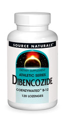 Source Naturals Dibencozide bottle showcases convenient coenzyme B-12 delivery for athletes.