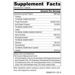 Source Naturals Essential Enzymes label view highlighting enzyme blend and digestion support.