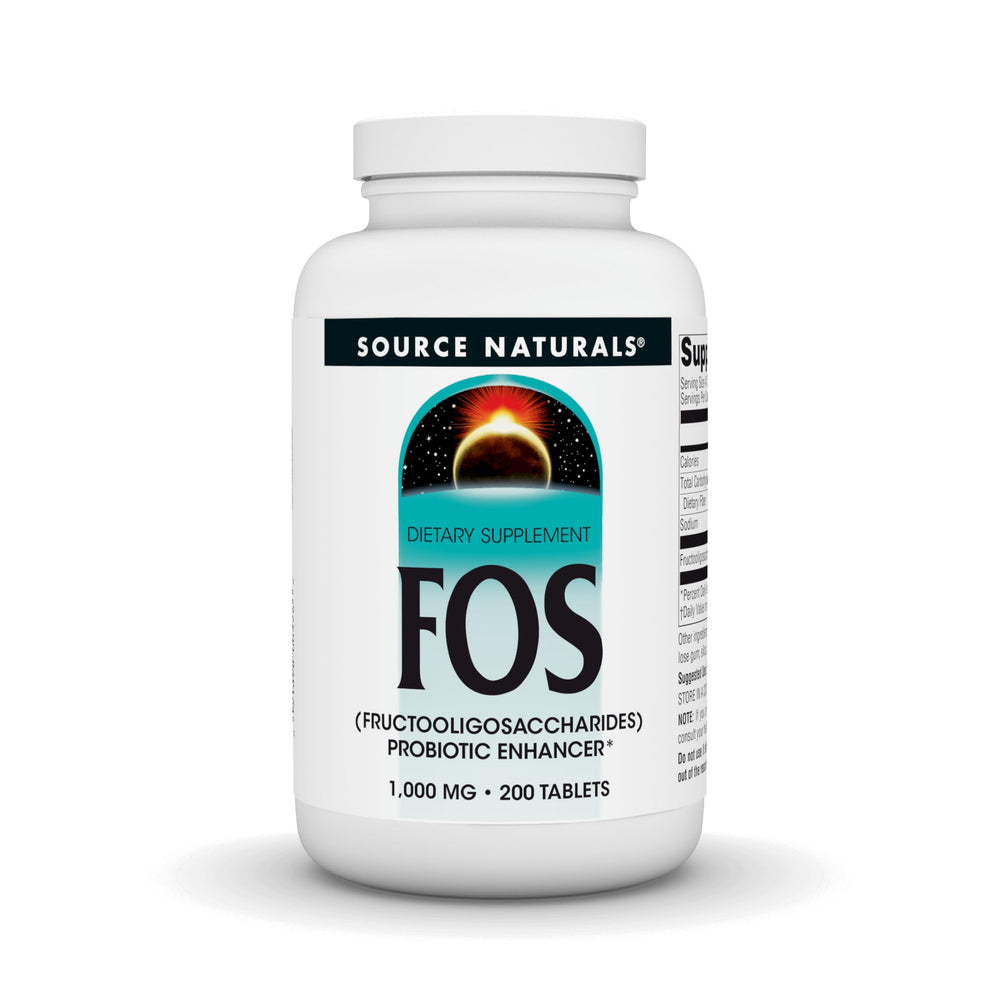 Source Naturals FOS bottle front for gut flora support