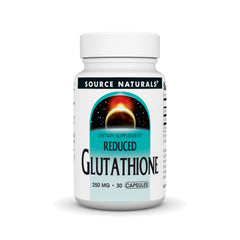 Source Naturals Glutathione bottle front for daily liver support with capsules.