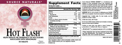 Back label on Source Naturals Hot Flash bottle provides dosage guidance for daily use.