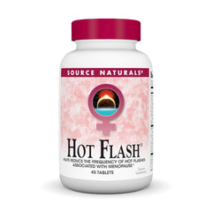 Source Naturals Hot Flash bottle front shows a plant-based option for menopausal comfort.
