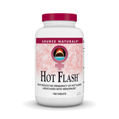 Source Naturals Hot Flash bottle shows 180 tablets for daily support.
