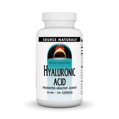 Source Naturals Hyaluronic Acid bottle showing joint support and absorption focus.