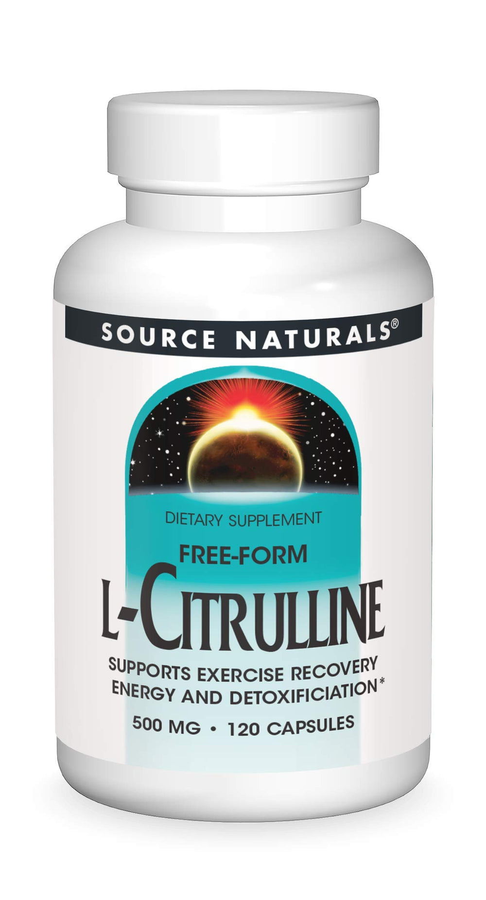 Source Naturals L-Citrulline capsules close-up, showing a clean, workout-ready formula.