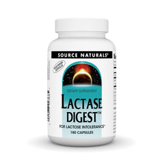 Source Naturals Lactase Digest bottle with capsules for dairy meals.