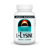 Source Naturals L-Lysine Free Form bottle front view highlighting product name and dosage