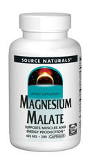 Source Naturals Magnesium Malate 625mg bottle with easy-to-swallow capsules for daily use.
