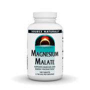 Source Naturals Magnesium Malate bottle label highlighting high potency for daily use.
