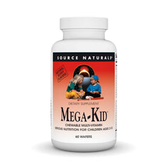 Source Naturals Mega-Kid multivitamin bottle with berry flavor, daily nutrition for kids.