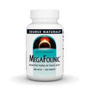 Source Naturals MegaFolinic bottle front with tablets for daily folate support