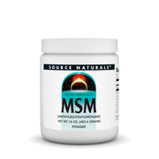 Source Naturals MSM powder bottle front shows daily-use dosage.