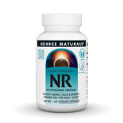 Source Naturals NR bottle-front highlights vegan NR for cellular energy support.