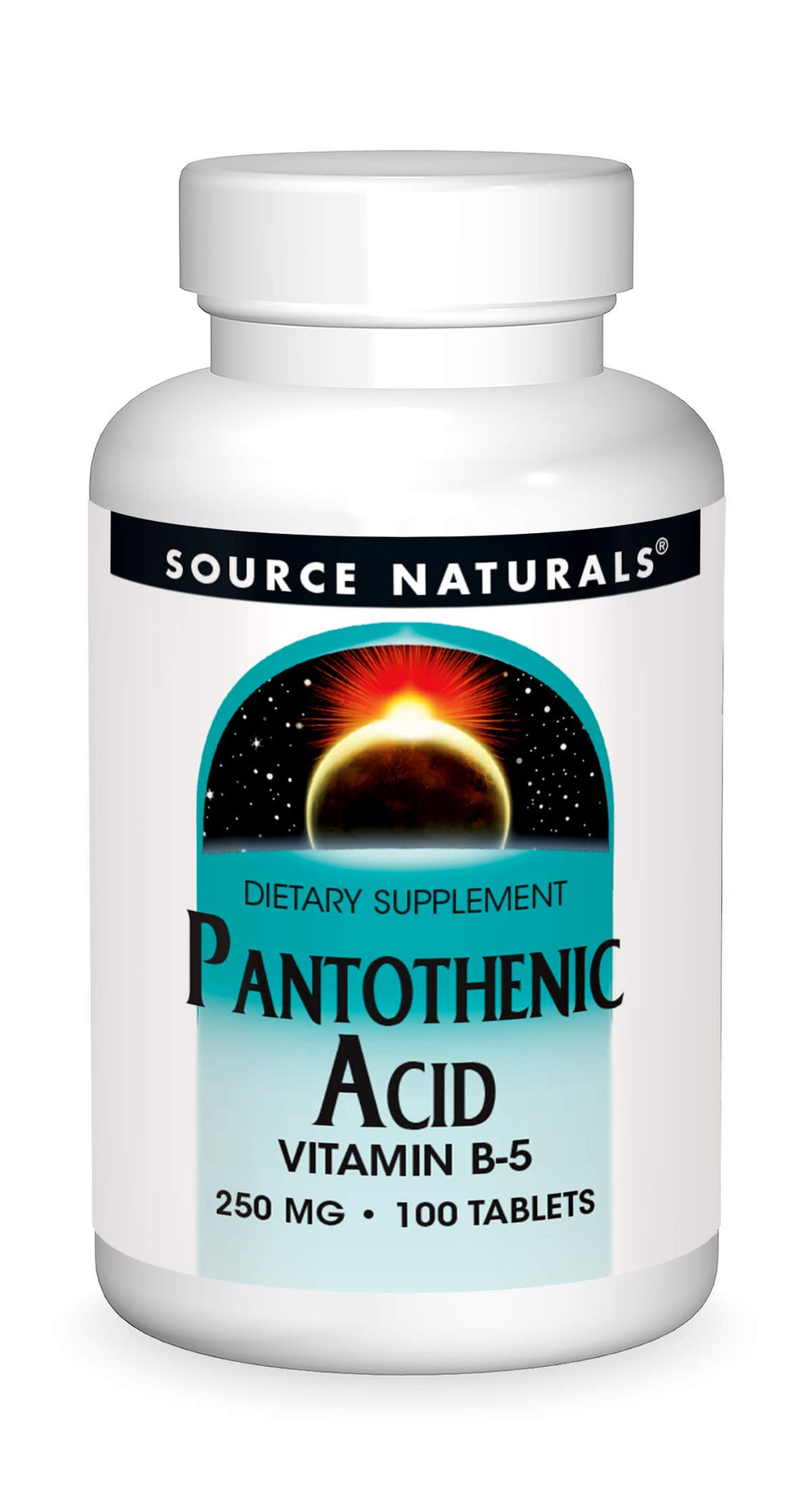 Source Naturals Pantothenic Acid 250 mg bottle front for metabolism support.