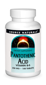 Source Naturals Pantothenic Acid 250 mg bottle front for metabolism support.