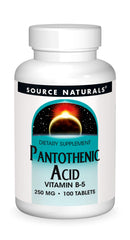 Source Naturals Pantothenic Acid 250 mg bottle front for metabolism support.