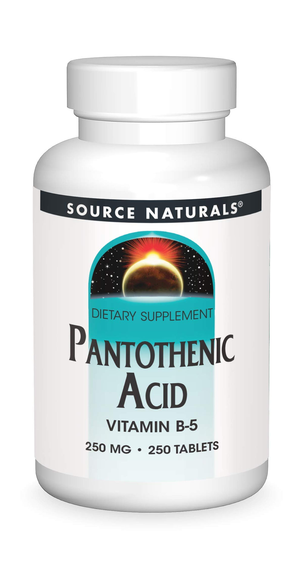 Source Naturals Pantothenic Acid tablets close-up for daily energy metabolism