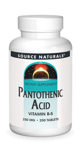 Source Naturals Pantothenic Acid tablets close-up for daily energy metabolism