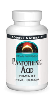 Source Naturals Pantothenic Acid tablets close-up for daily energy metabolism