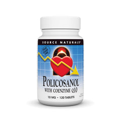 Source Naturals Policosanol with CoQ10 tablets, front view, potential cardiovascular support.