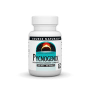 Source Naturals Pycnogenol bottle label highlights pine bark extract for daily antioxidant support.