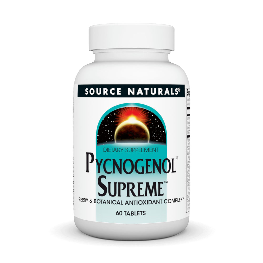 Source Naturals Pycnogenol Supreme bottle front showing berry antioxidant complex for daily support