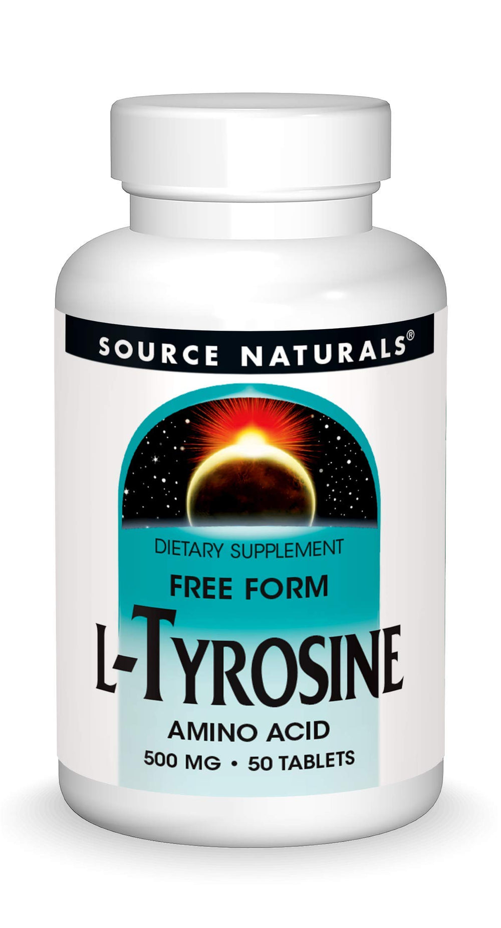 Source Naturals L-Tyrosine bottle label close-up highlighting quality.