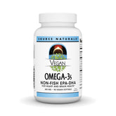 Source Naturals Vegan Omega-3s bottle highlighting plant-based EPA-DHA for daily wellness.