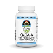 Source Naturals Vegan Omega-3s bottle highlighting plant-based EPA-DHA for daily wellness.