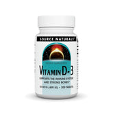 Source Naturals Vitamin D-3 bottle front; may support bone health.