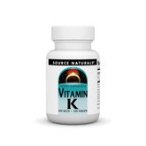 Source Naturals Vitamin K 500 mcg bottle; tablets ready for daily supplementation