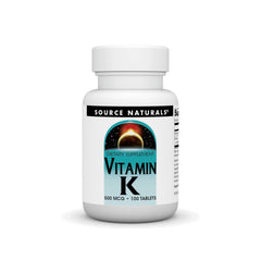 Source Naturals Vitamin K 500 mcg bottle; tablets ready for daily supplementation