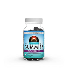Source Naturals Wellness Elderberry Gummies bottle with gummies suggesting daily immune support